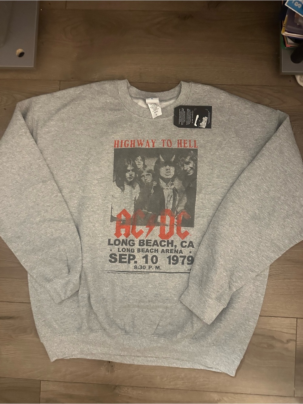 Junk Food Clothing Gray Crewneck Sweatshirt with Red AC/DC Graphic